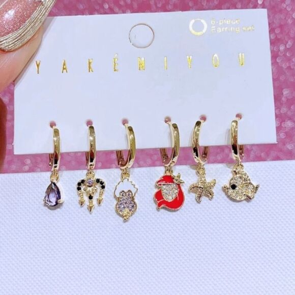 Disney The Little Mermaid 14K Gold Plated  Gemstone Huggie Hoop Earrings - Picture 1 of 5